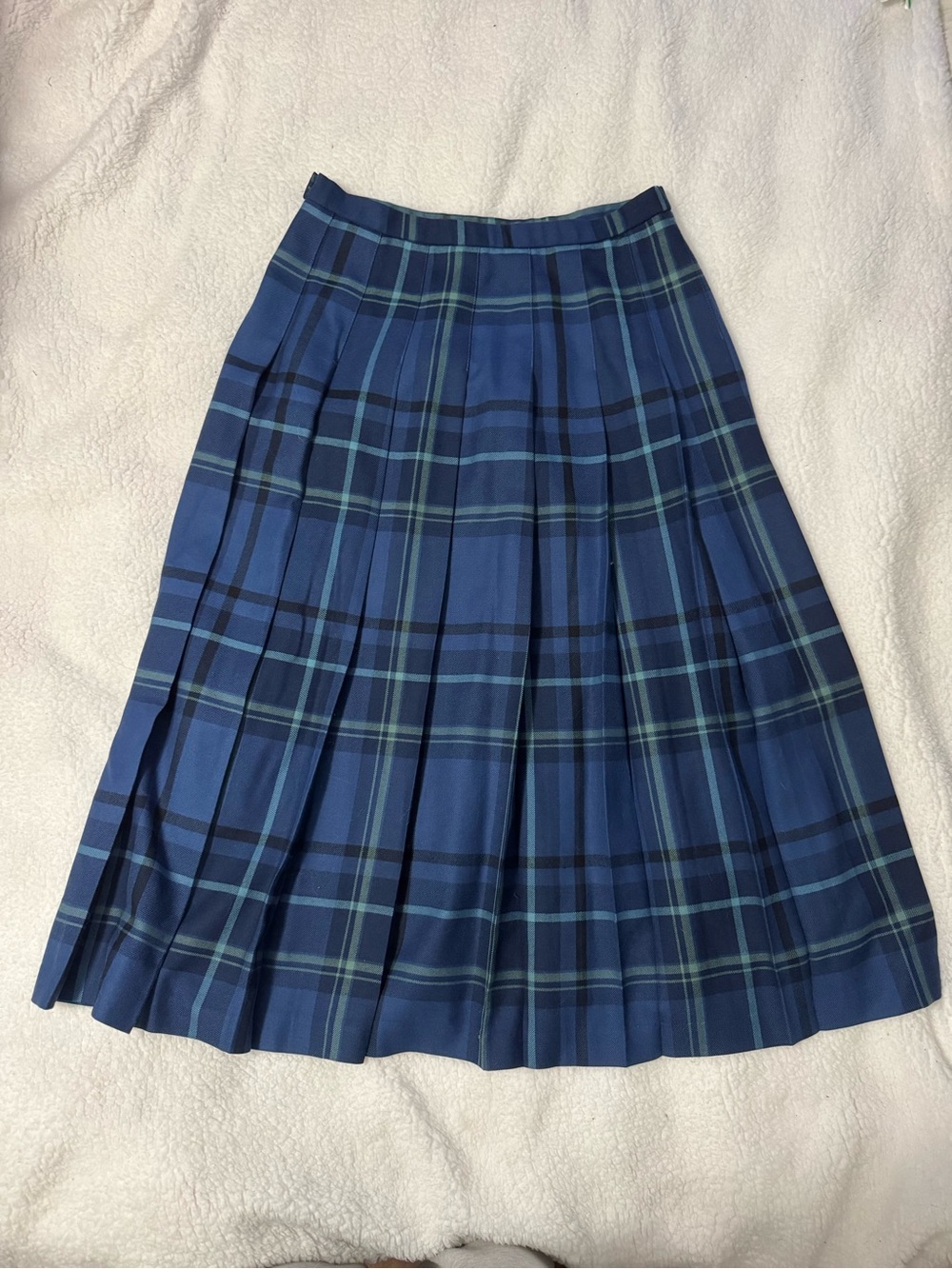 Pendleton Blue and Teal Plaid Pleated A-Line Skirt 100% wool